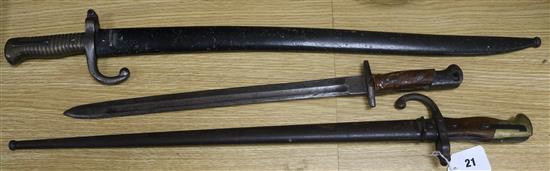 Three bayonets longest overall 71cm